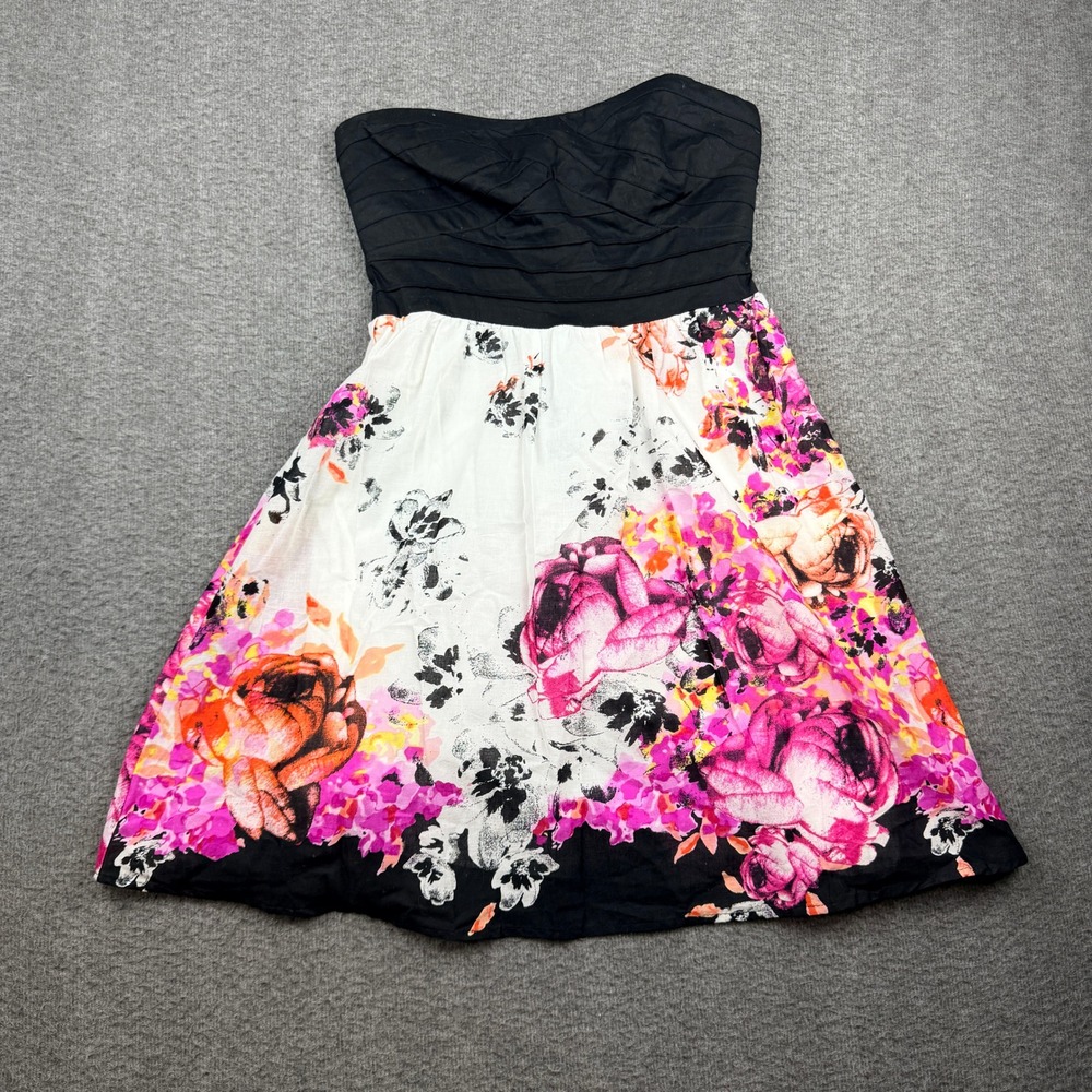 Trixxi Women's Strapless Floral Fit & Flare Mini Dress Black Pink Orange Size 1